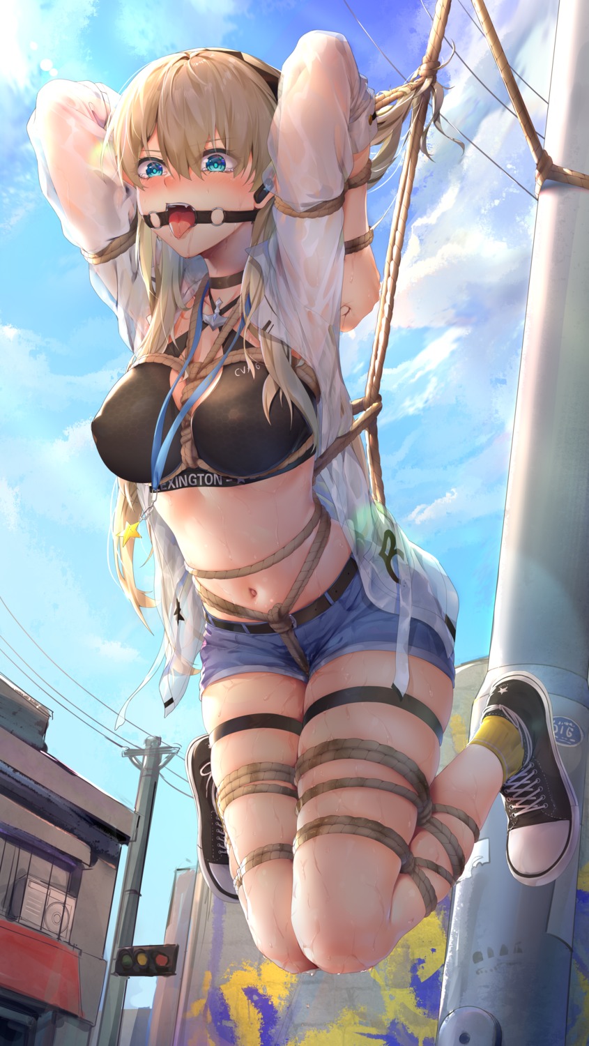 bondage bra erect_nipples garter lexington_(zhanjianshaonv) open_shirt ray_(pixiv9514208) see_through wet wet_clothes zhanjianshaonv