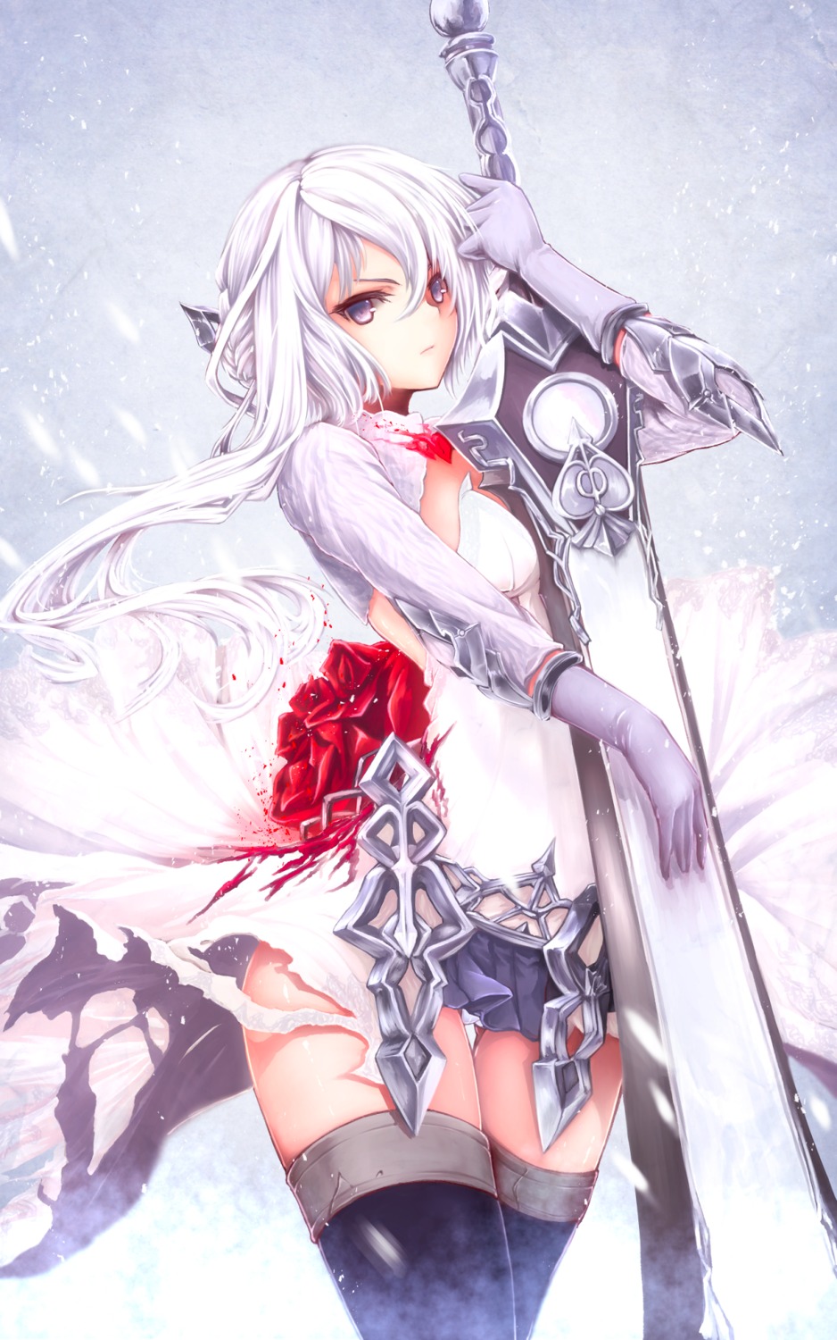 armor gizensha sinoalice snow_white_(sinoalice) sword thighhighs torn_clothes