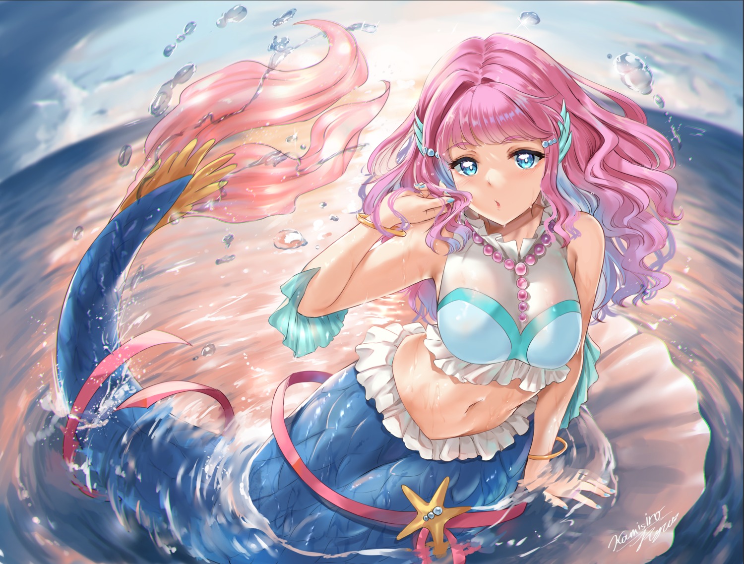 kamishiro_ryuu laura_(precure) mermaid monster_girl see_through tail tropical-rouge!_precure wet