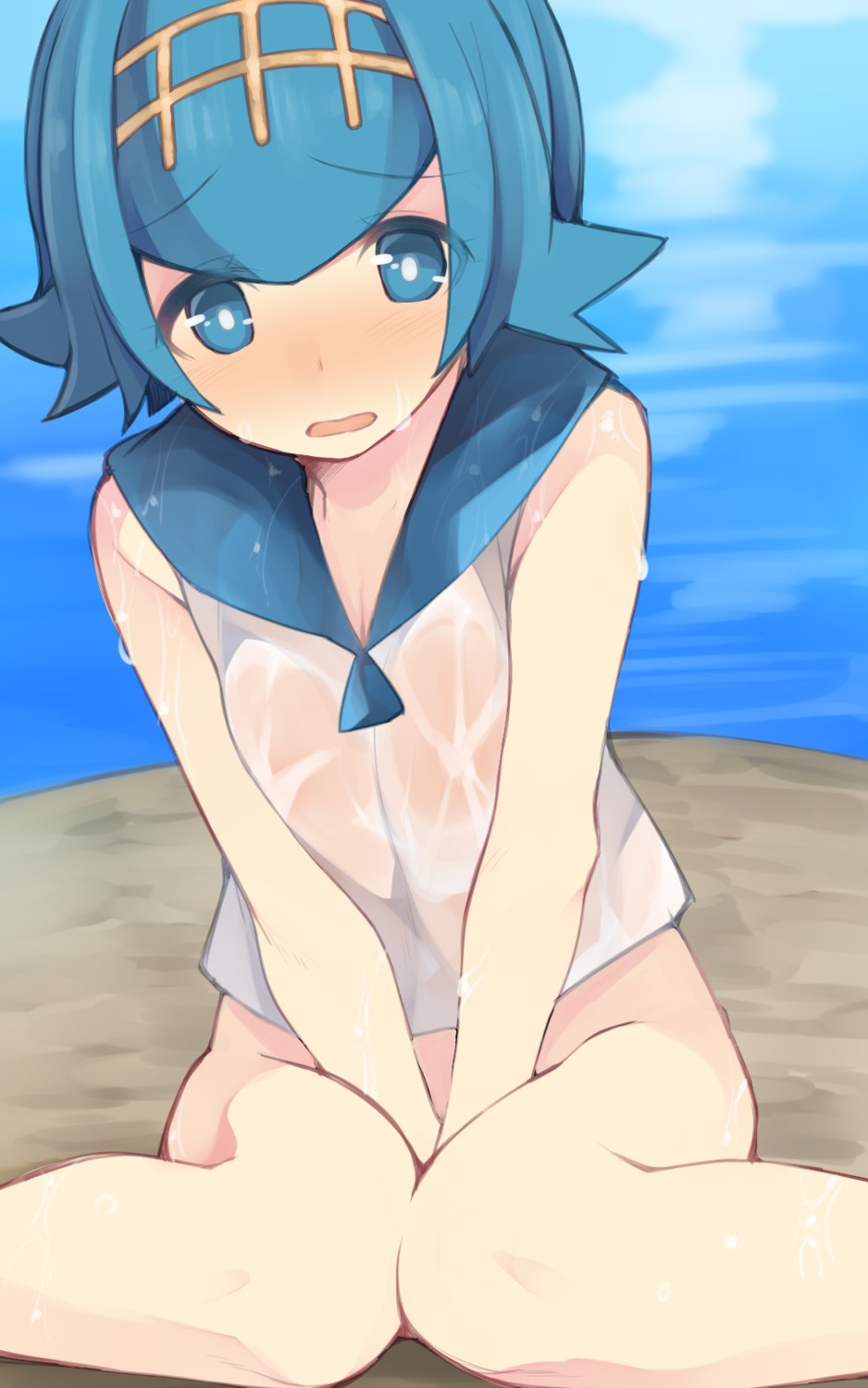 bottomless nigo_(aozoragarou) no_bra pokemon pokemon_sm pokemon_usum see_through seifuku suiren_(pokemon) wet_clothes