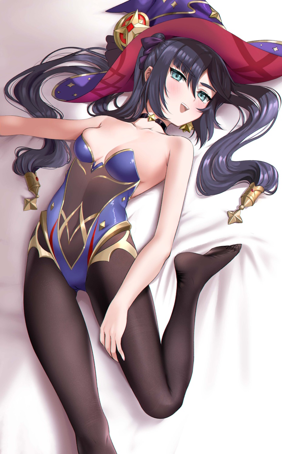 genshin_impact gou_d leotard mona_megistus no_bra pantyhose witch