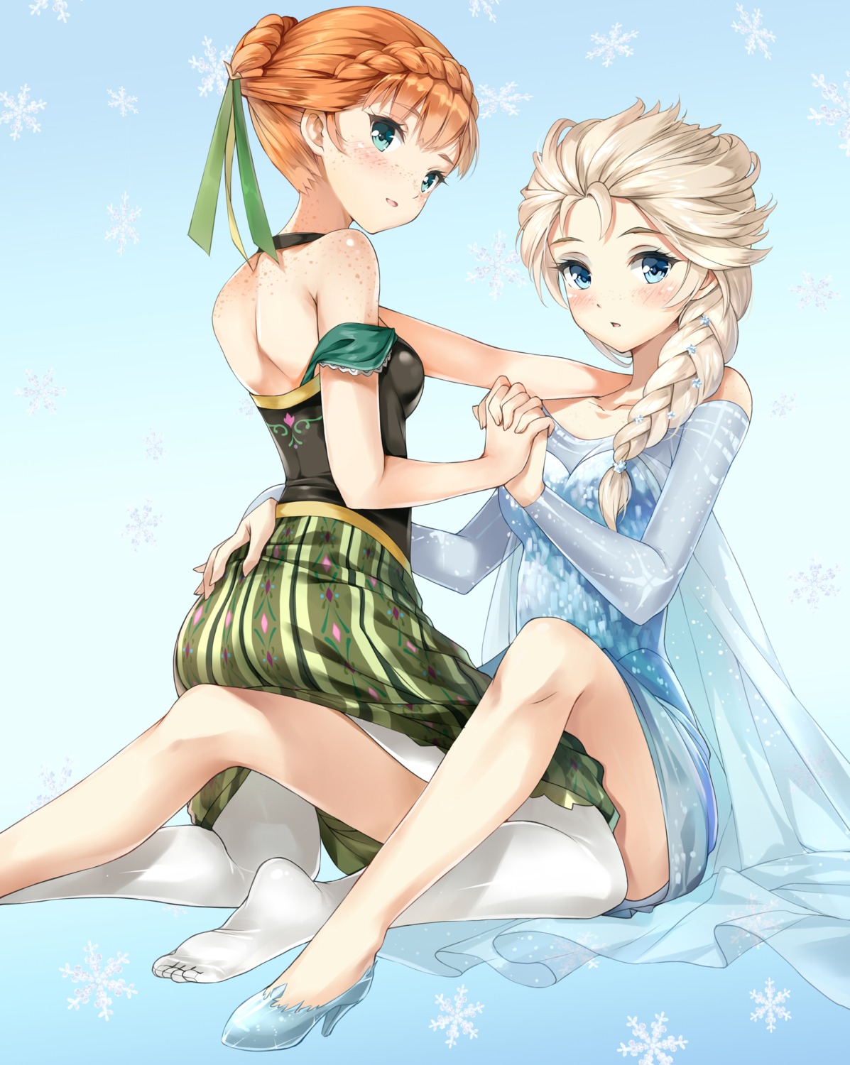 anna_(frozen) dress elsa_(frozen) feet frozen heels pantyhose phanc yuri