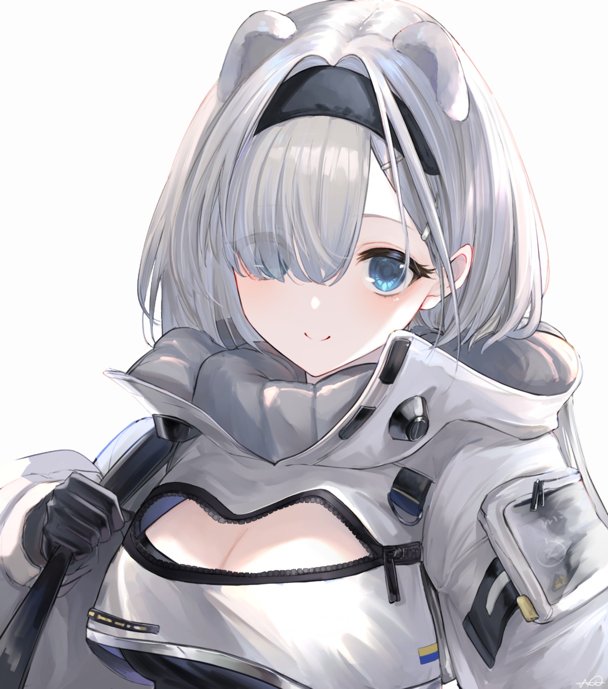 animal_ears arknights aurora_(arknights) cleavage jazztaki