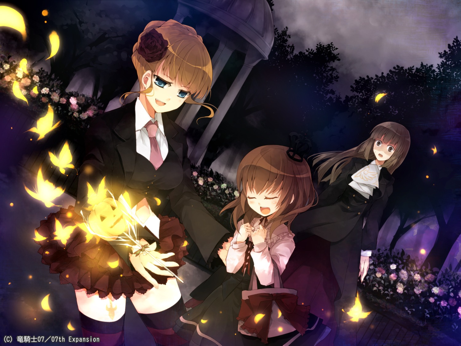 beatrice suzushiro_kurumi thighhighs umineko_no_naku_koro_ni ushiromiya_maria ushiromiya_rosa wallpaper