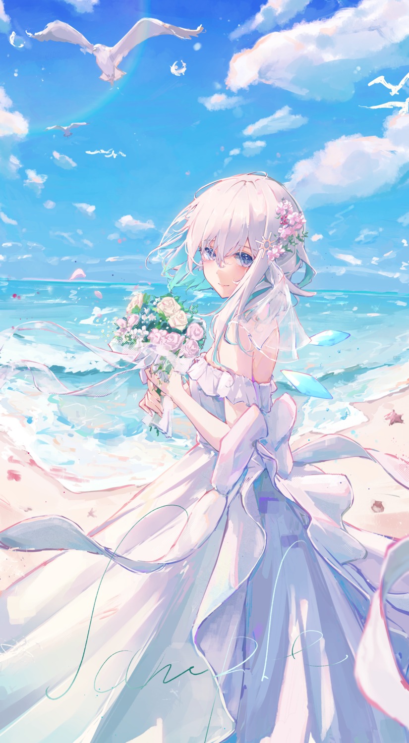 breast_hold dress fuunyon no_bra wedding_dress