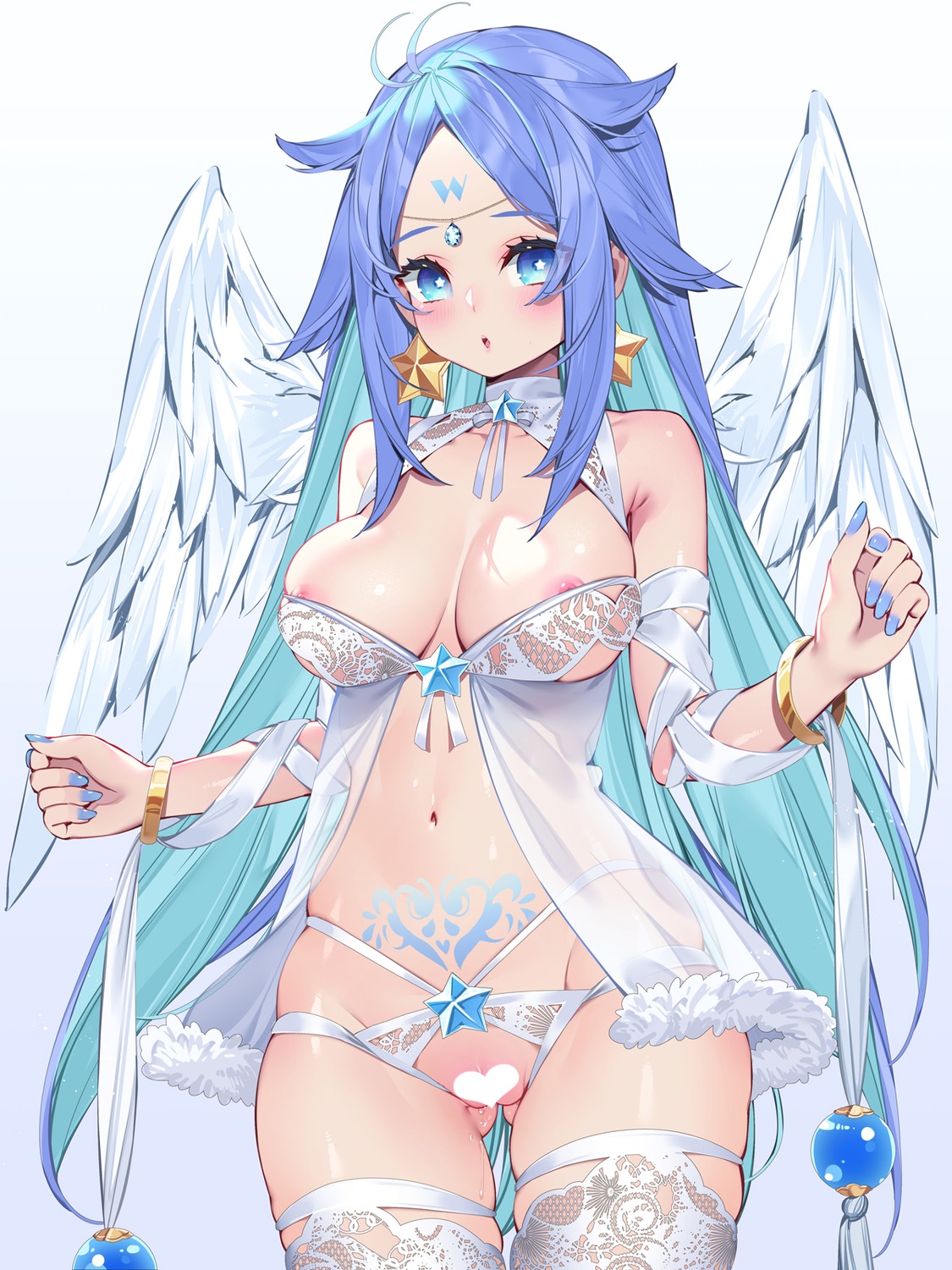 censored nipples pantsu pussy see_through tattoo thighhighs waterring wings