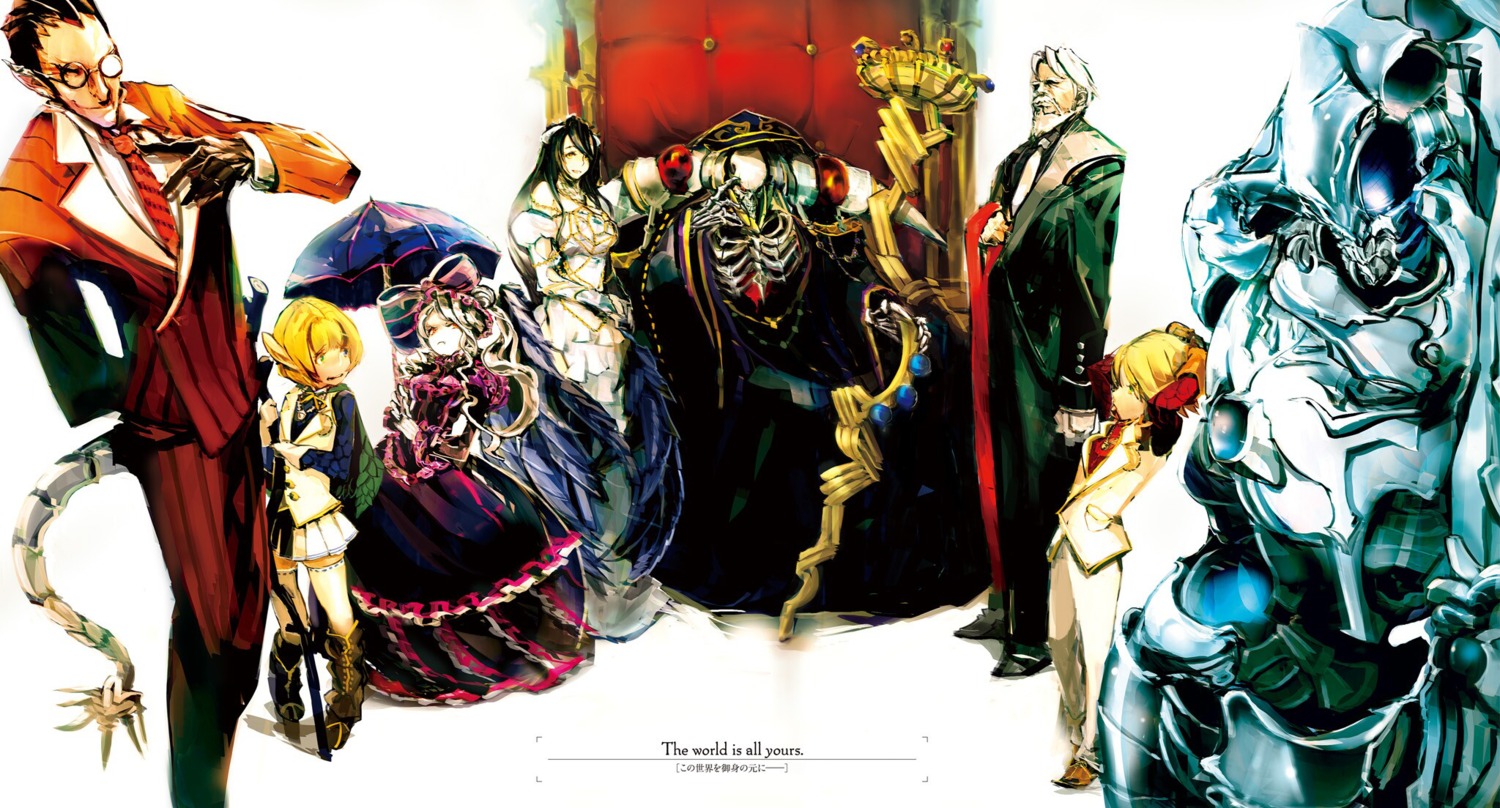 ainz_ooal_gown albedo_(overlord) armor aura_bella_fiora business_suit cocytus crossdress dress gothic_lolita heterochromia horns lolita_fashion mare_bello_fiore megane momonga_(overlord) overlord pointy_ears possible_duplicate reverse_trap sebas_tian shalltear_bloodfallen so-bin tail thighhighs trap umbrella weapon wings
