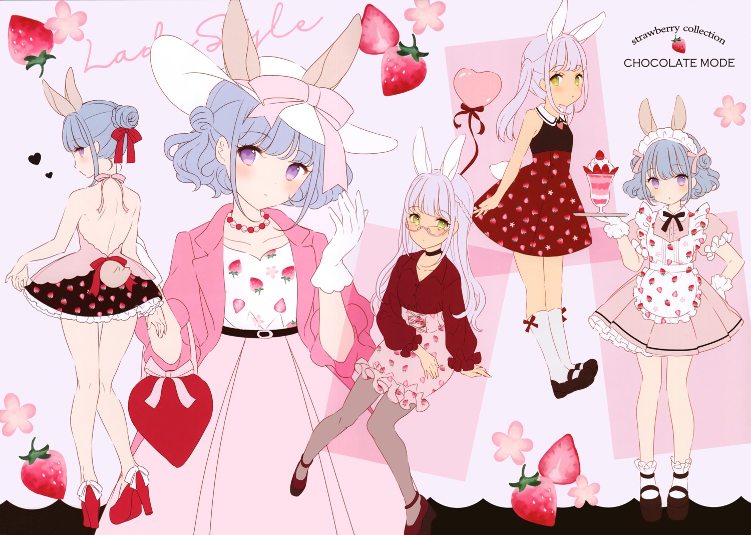 animal_ears bunny_ears dress maid megane pantyhose w.label waitress wasabi_(sekai)