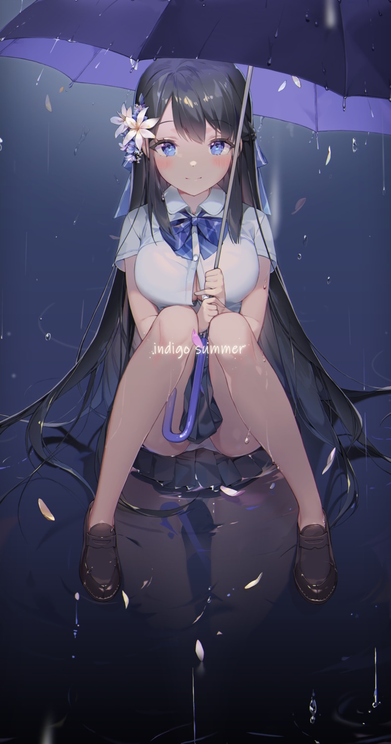 choyeon pantsu see_through seifuku skirt_lift umbrella wet wet_clothes