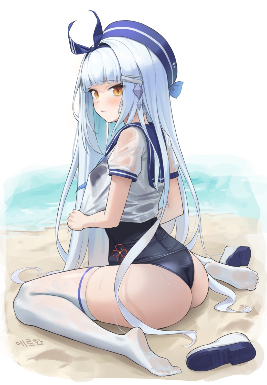 ildy see_through seifuku swimsuits thighhighs wet_clothes