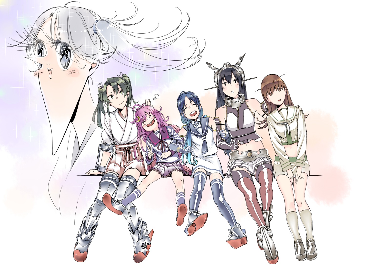 heels japanese_clothes kaga_(kancolle) kantai_collection nagato_(kancolle) ooi_(kancolle) seifuku stockings suzukaze_(kancolle) thighhighs uyama_hajime uzuki_(kancolle) zuikaku_(kancolle)