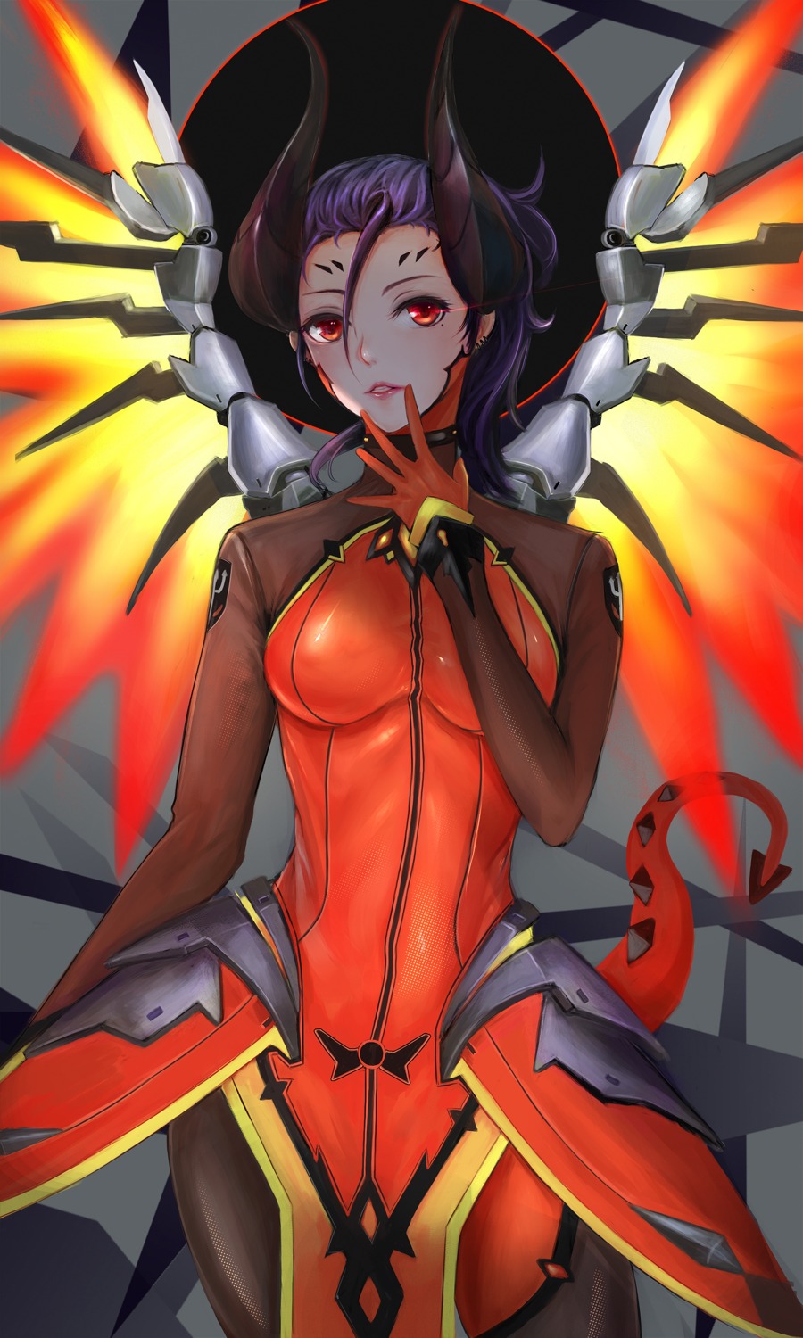 bodysuit horns mercy_(overwatch) overwatch pointy_ears tail wings ytoy