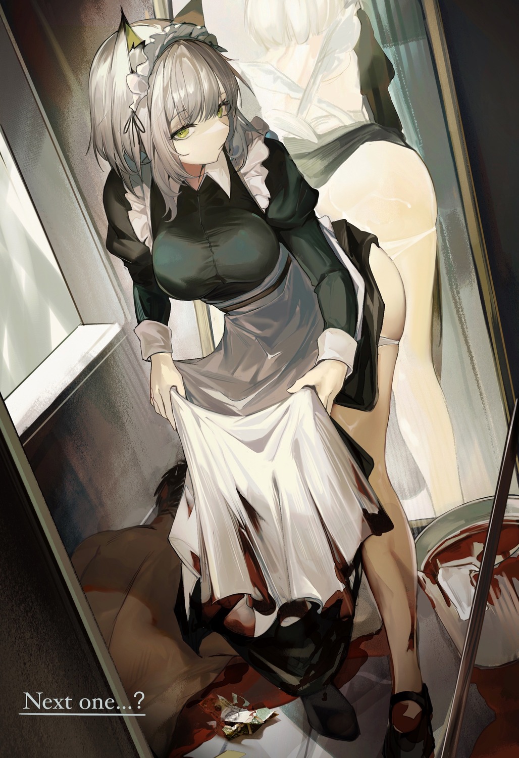 animal_ears arknights blood cum kal'tsit_(arknights) maid pantsu panty_pull skirt_lift tabayashi