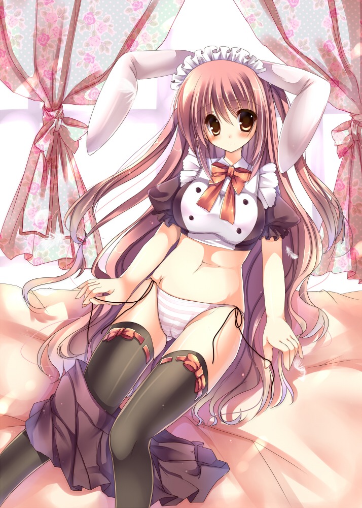 amane_ruri animal_ears bunny_ears cameltoe pantsu shimapan string_panties thighhighs undressing