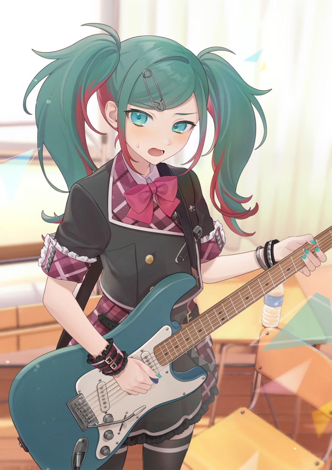 guitar hatsune_miku mell° project_sekai thighhighs uniform vocaloid