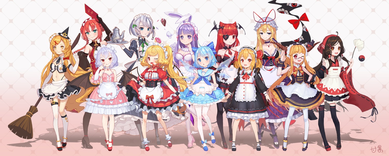 animal_ears bunny_ears cirno cleavage dress eyepatch flandre_scarlet hakurei_reimu heels hong_meiling ibuki_suika izayoi_sakuya kirisame_marisa koakuma maid megane mio-muo1206 pantyhose patchouli_knowledge remilia_scarlet rumia thighhighs touhou wings witch yakumo_yukari