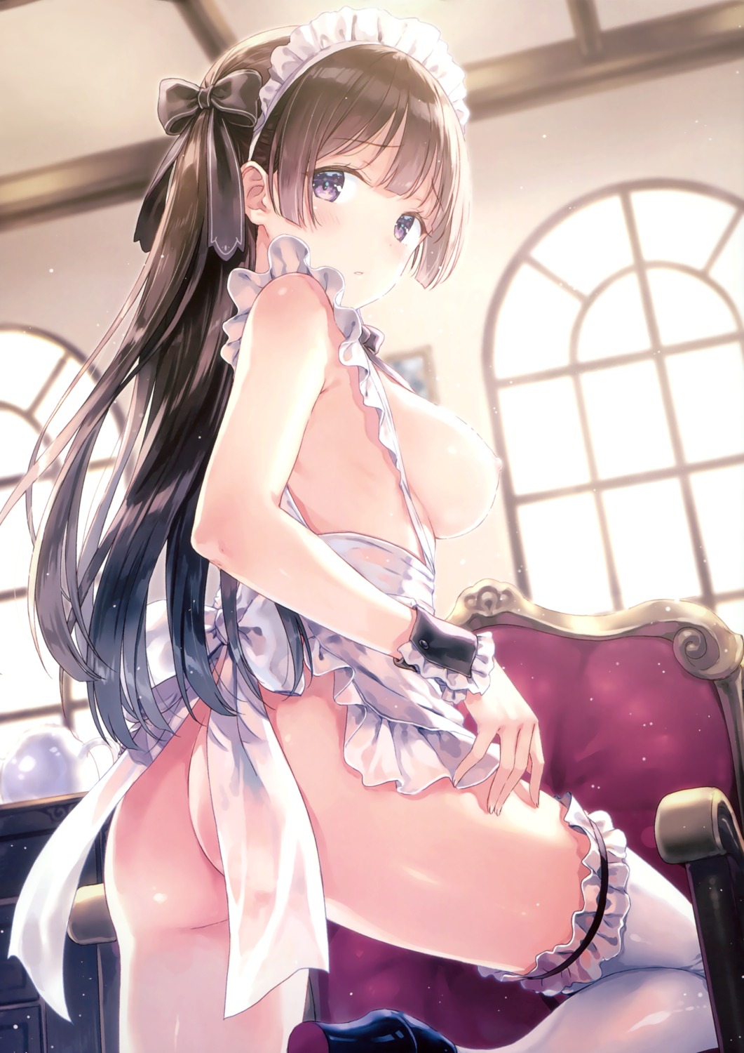 aizawa_yuuka ass comic_aun detexted garter heels hiten maid naked_apron nipples thighhighs