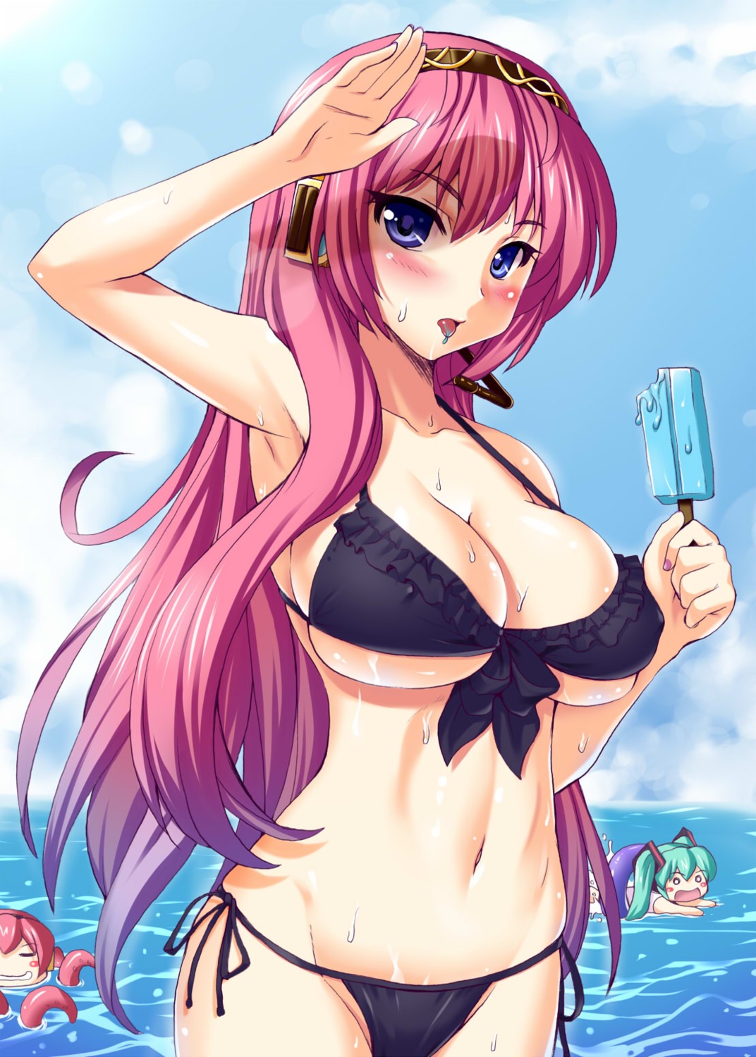 bikini cleavage erect_nipples hatsune_miku kawase_seiki megurine_luka swimsuits vocaloid