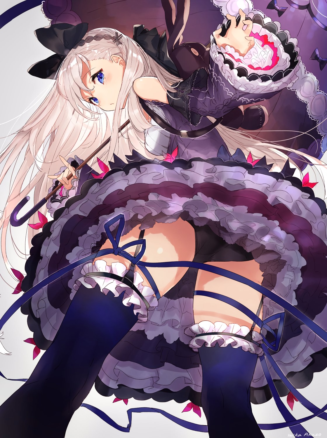 ass dress garter gothic_lolita lolita_fashion mika_pikazo pantsu stockings thighhighs umbrella