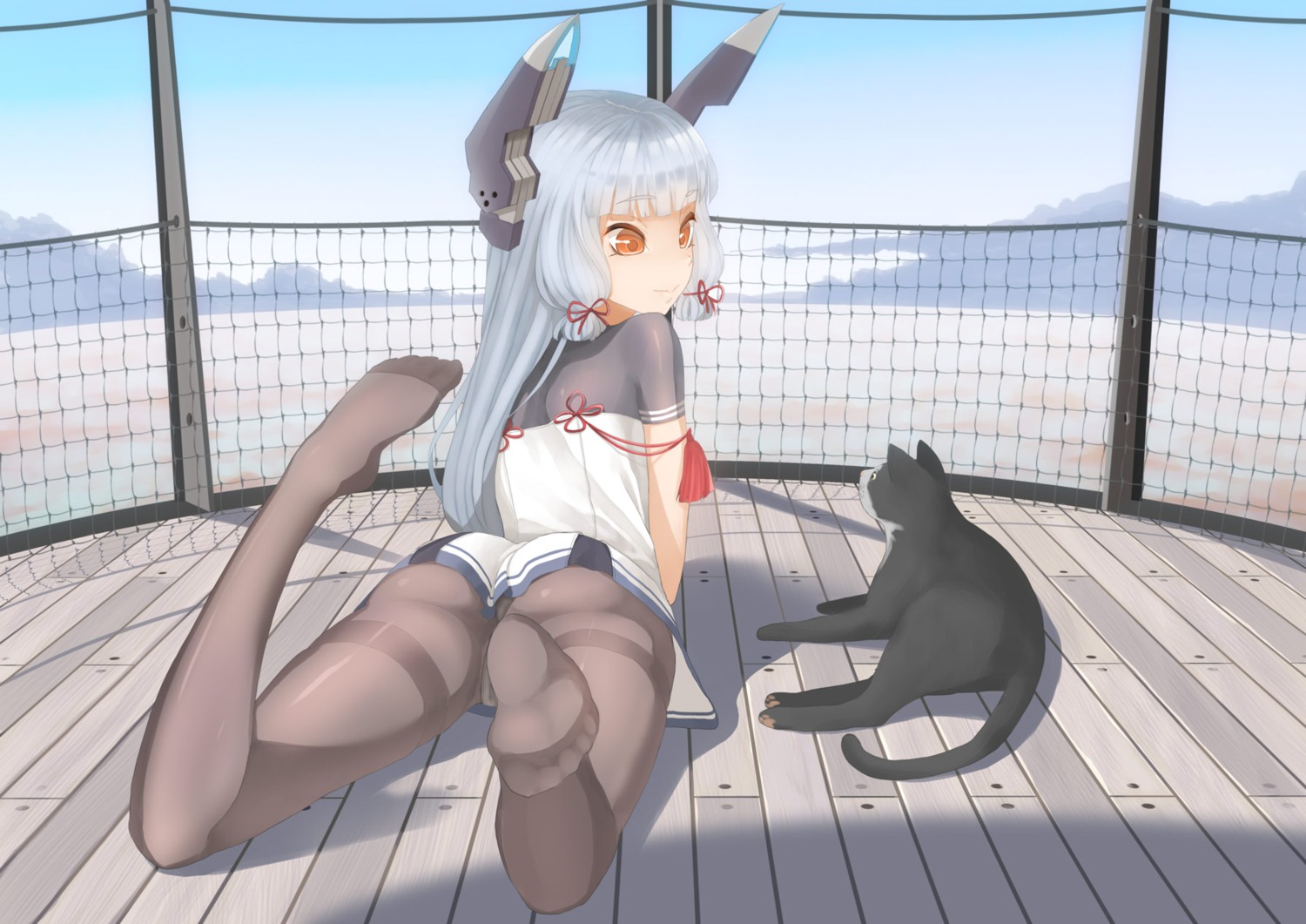 ass feet kantai_collection murakumo_(kancolle) neko pantyhose throtem