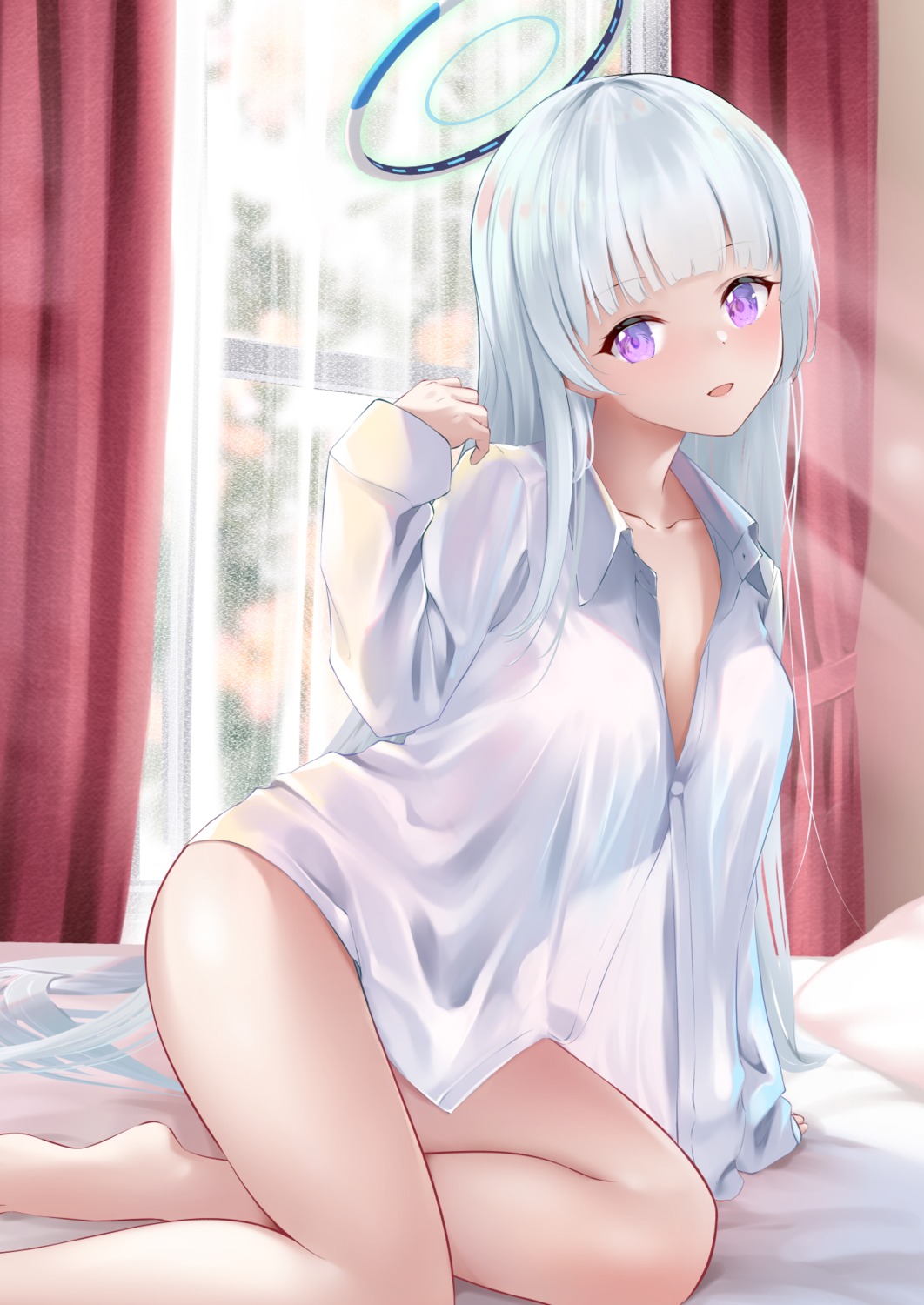 blue_archive c.u.wa dress_shirt halo open_shirt see_through ushio_noa