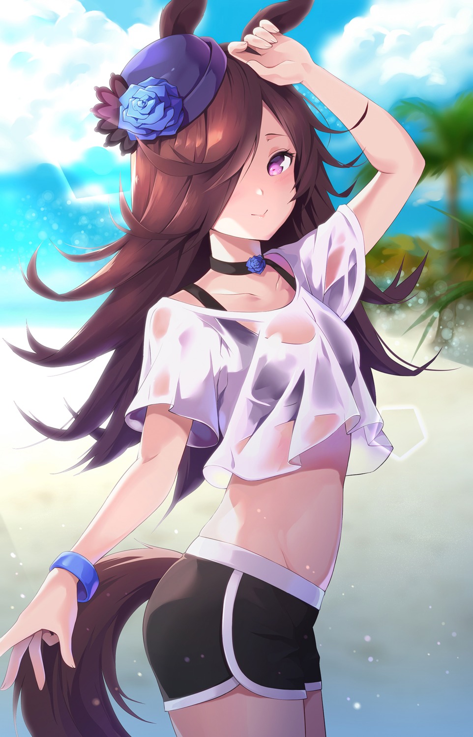 animal_ears bloody0rabby bra rice_shower_(umamusume) see_through tail uma_musume_pretty_derby wet_clothes