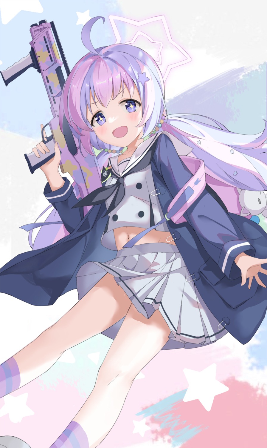 blue_archive gun halo seifuku serika skirt_lift uzawa_reisa