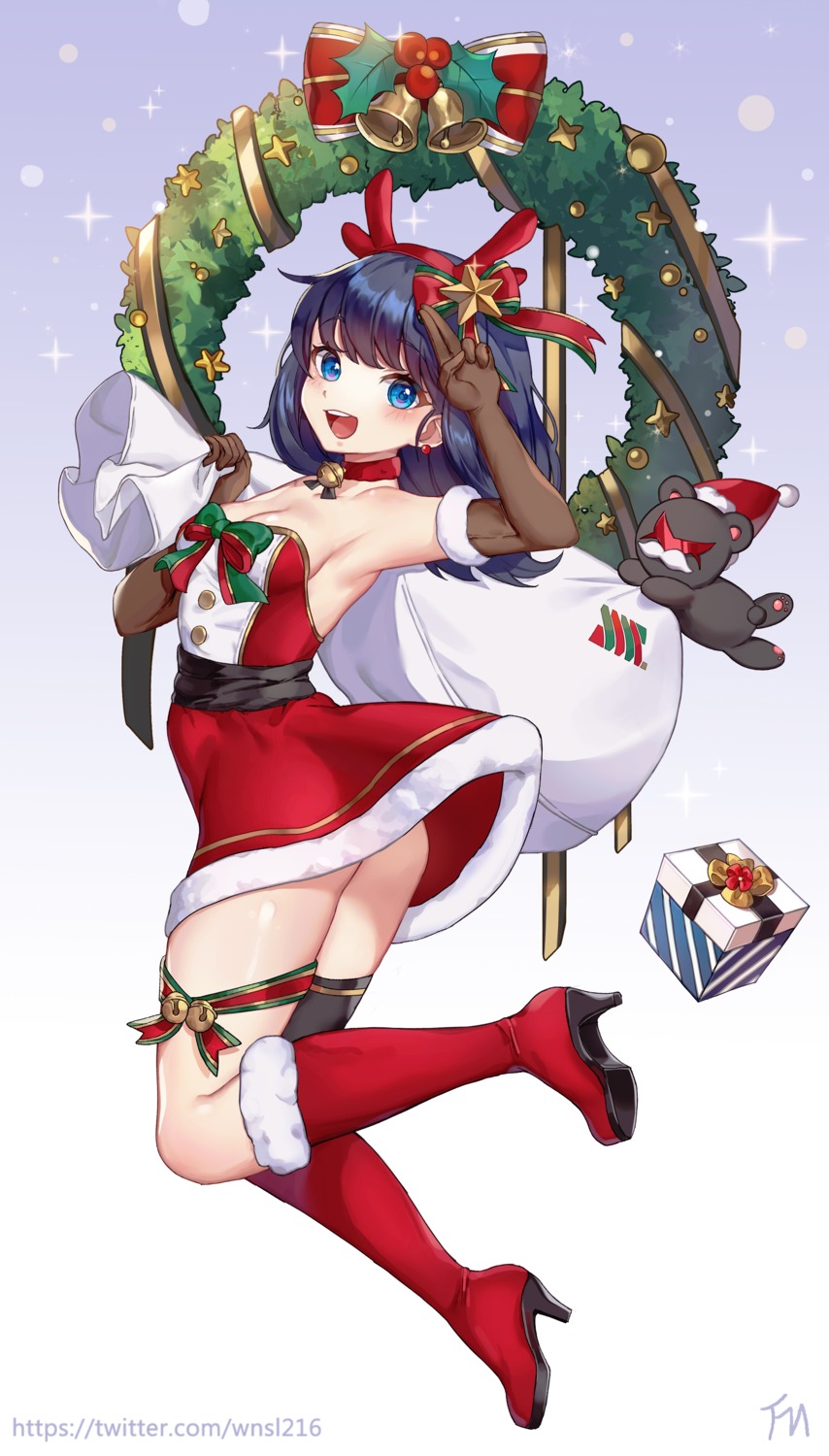 ass christmas cleavage dress garter heels horns pn_(wnsl216) skirt_lift ssss.gridman takarada_rikka thighhighs