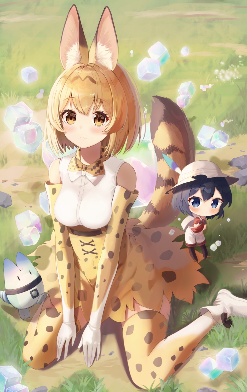 animal_ears bitseon chibi kaban_(kemono_friends) kemono_friends serval tail thighhighs