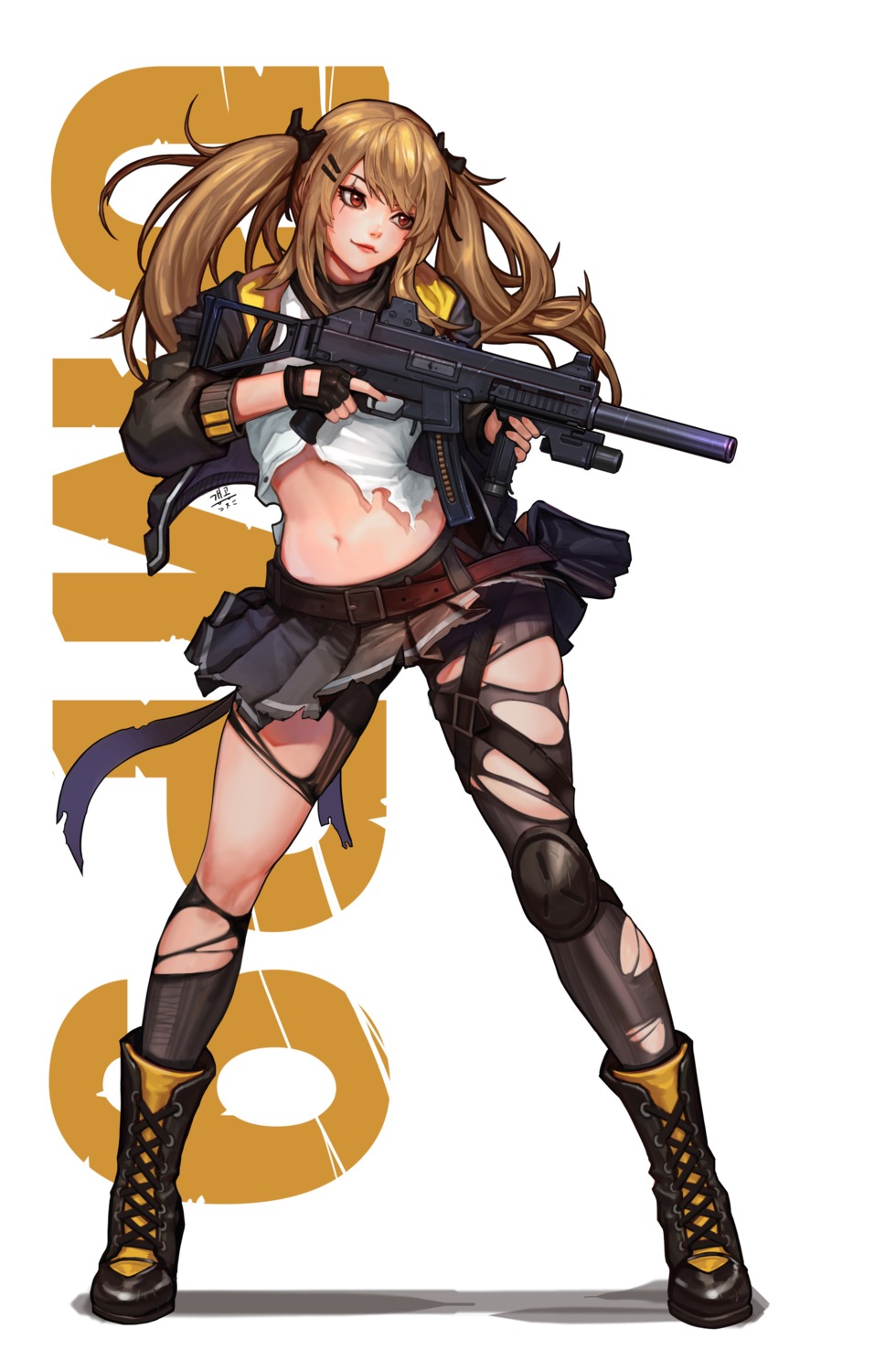 daejun_park girls_frontline gun pantyhose torn_clothes ump9_(girls_frontline)