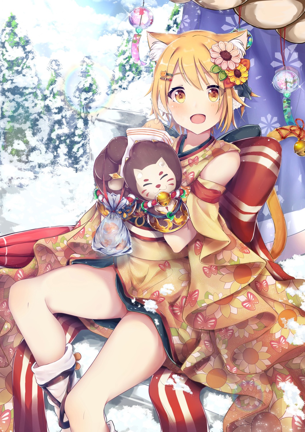 8ka animal_ears harusaki_hiyori kimono nekomimi princess_connect princess_connect!_re:dive skirt_lift tail