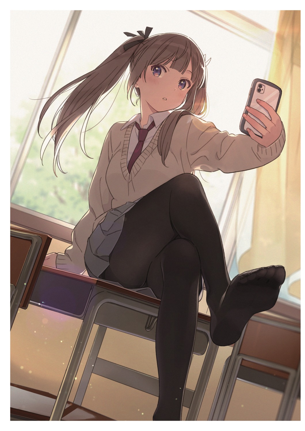 digital_version feet hechima pantyhose seifuku selfie skirt_lift sweater