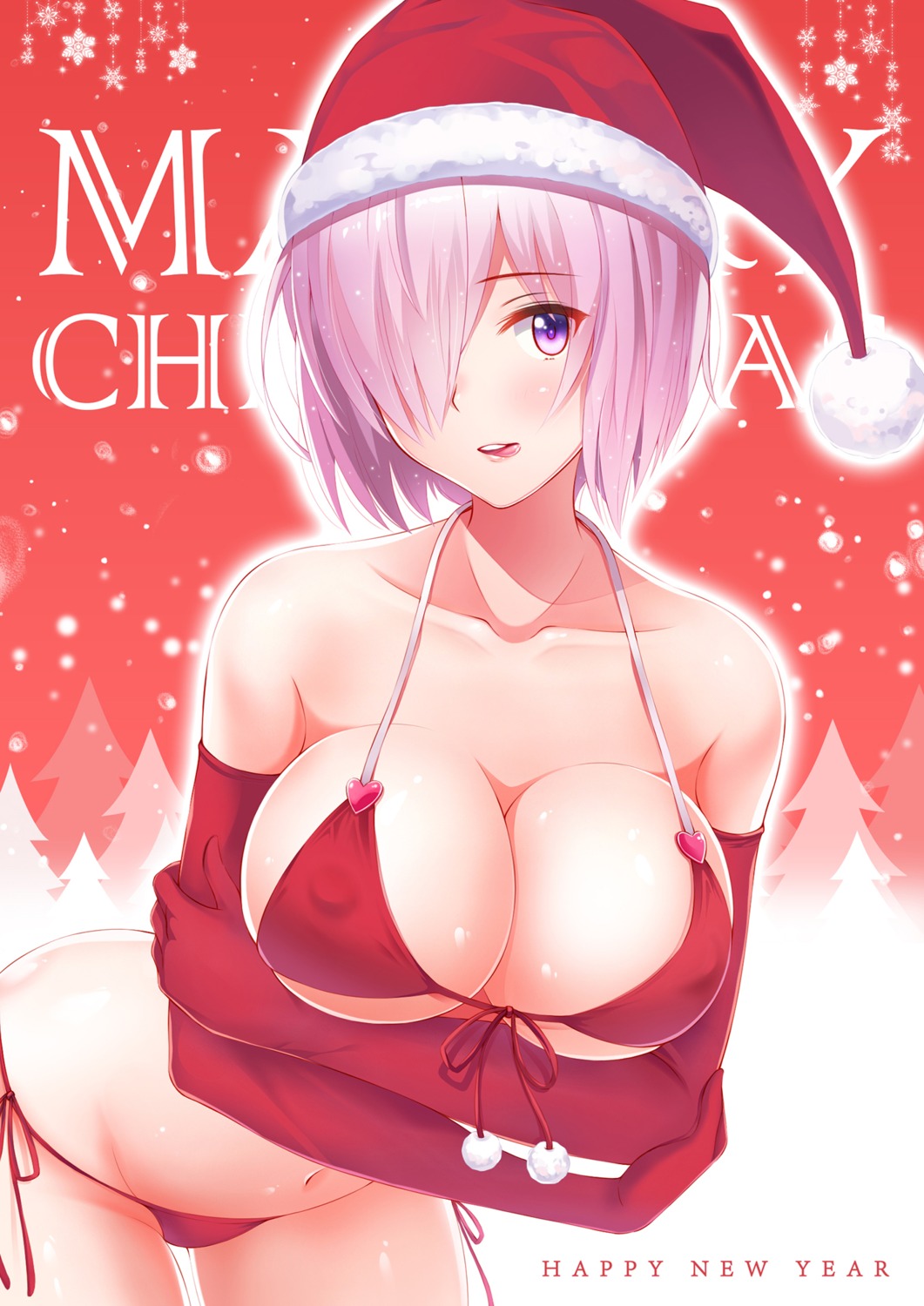 bikini breast_hold christmas cleavage fate/grand_order ltt_challenger mash_kyrielight swimsuits underboob