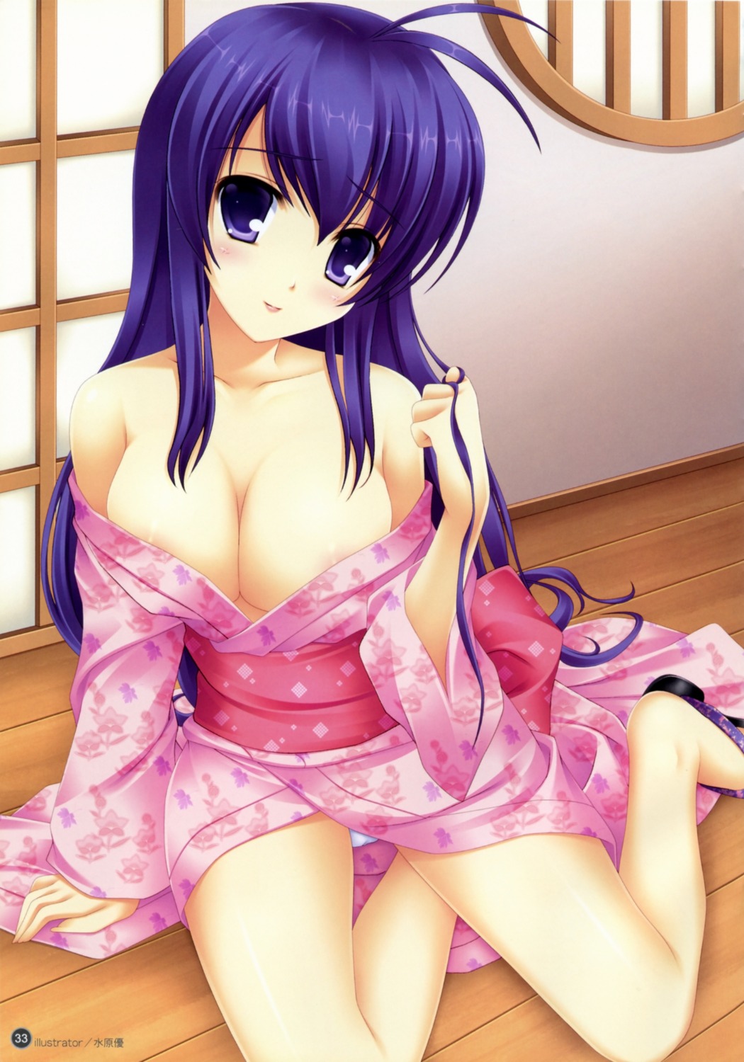 areola cleavage ikkitousen kanu_unchou mizuhara_yuu no_bra pantsu yukata