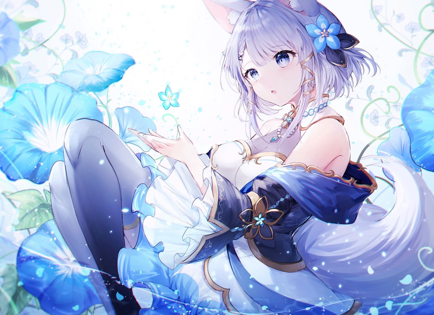 animal_ears cleavage dress indie_virtual_youtuber kotsuki_rimu noyu skirt_lift tail thighhighs