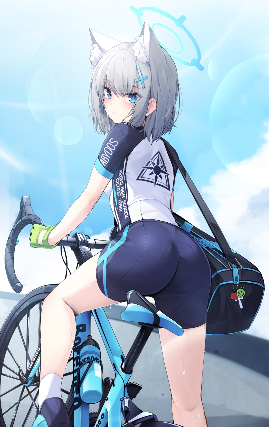 animal_ears ass bike_shorts blue_archive ddangbi gym_uniform halo nekomimi sunaookami_shiroko