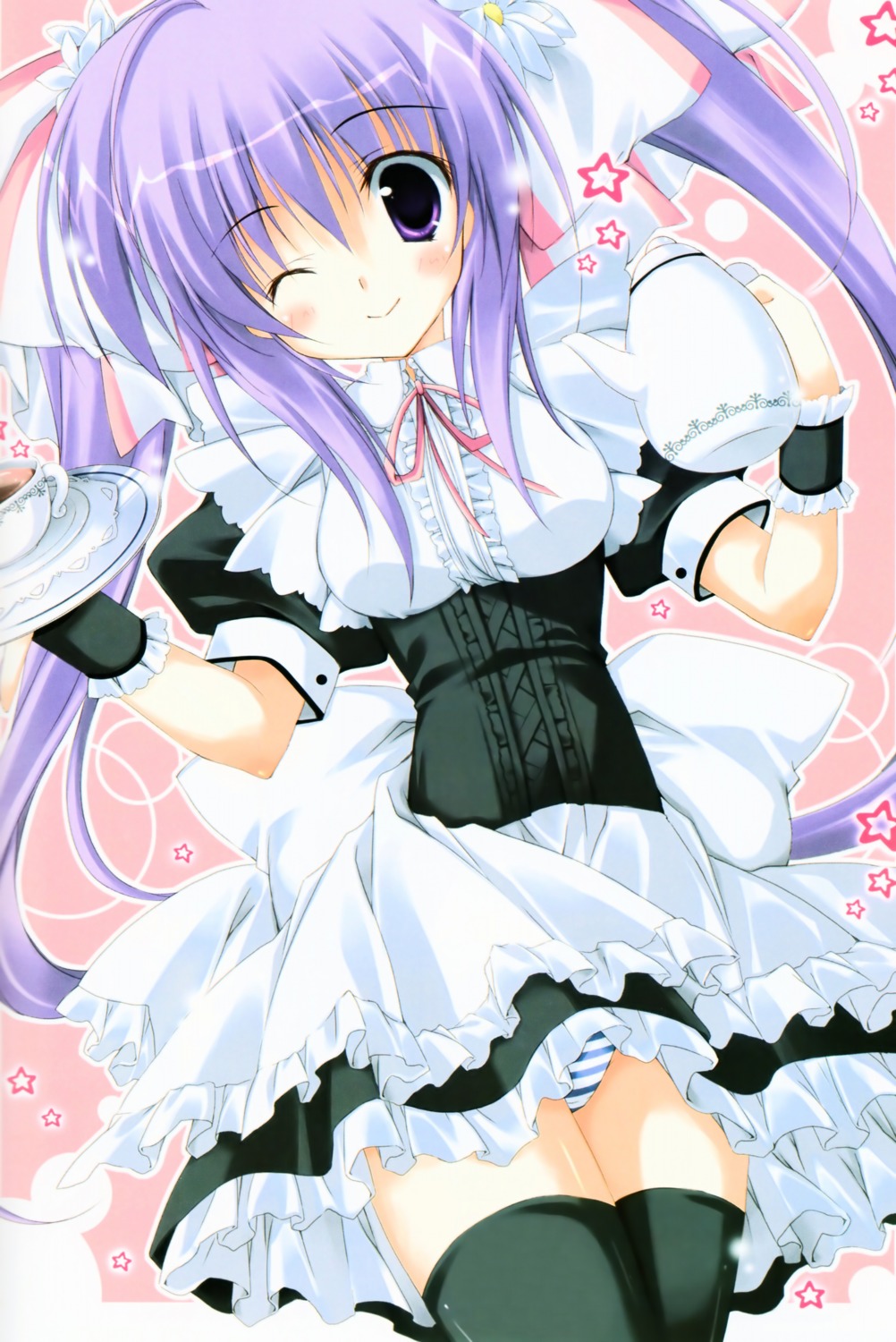 korie_riko maid pantsu shimapan thighhighs waitress