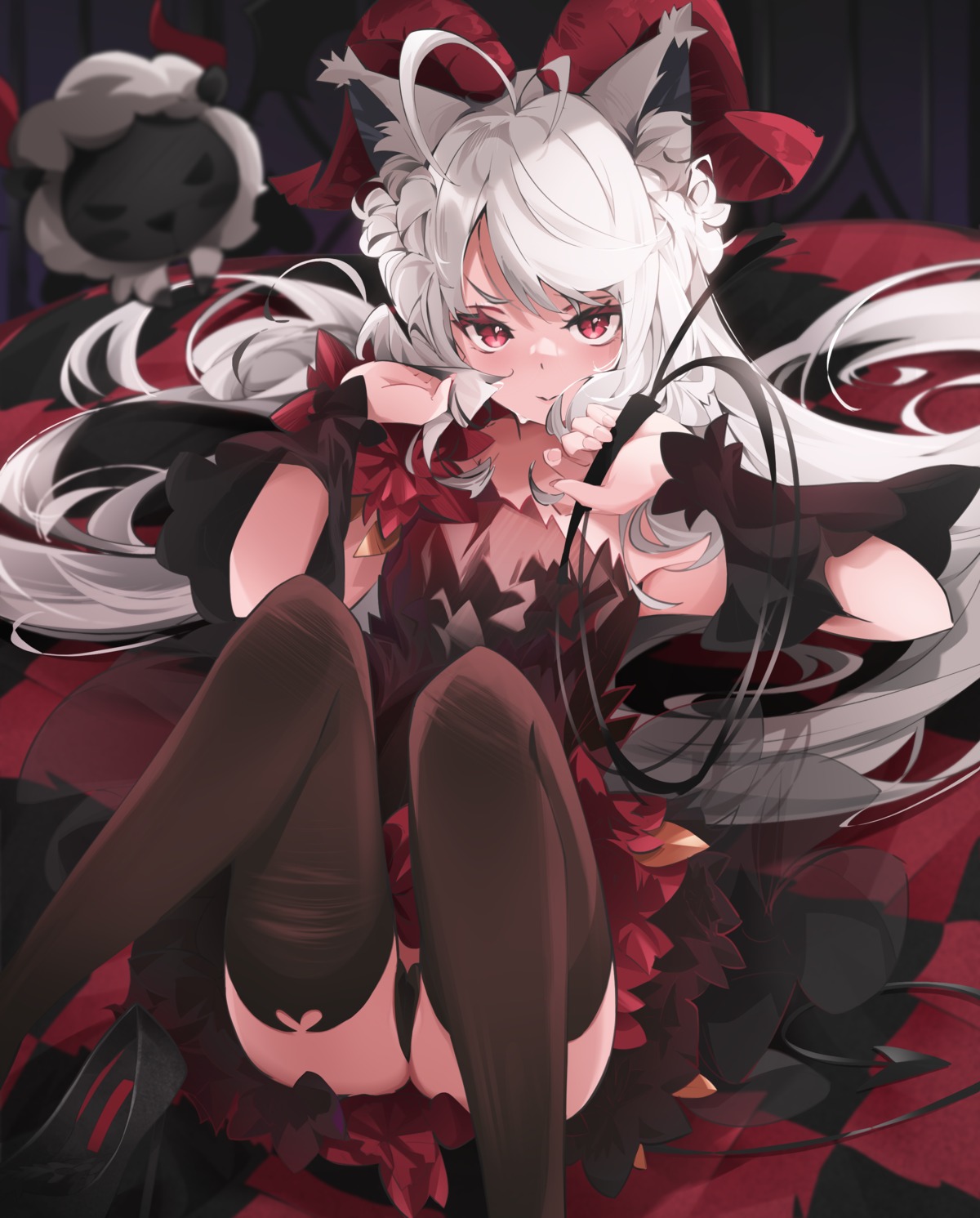 animal_ears heels pantsu skirt_lift tail thighhighs zelef