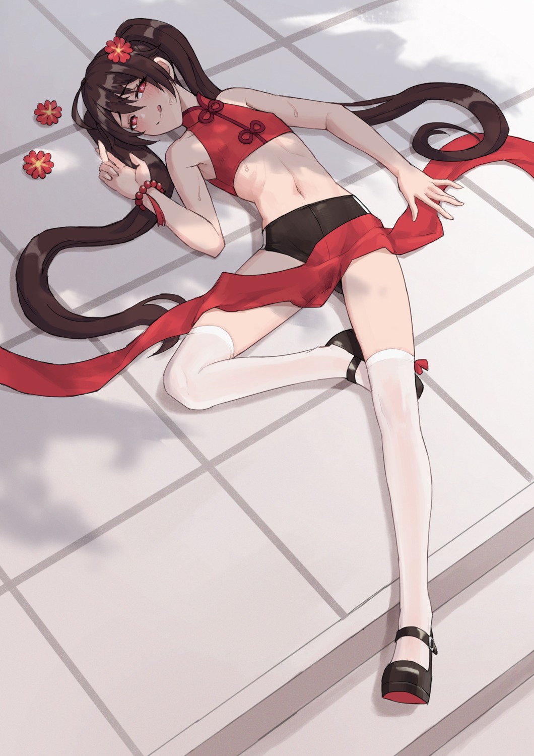 asian_clothes genshin_impact hu_tao mool_yueguang thighhighs