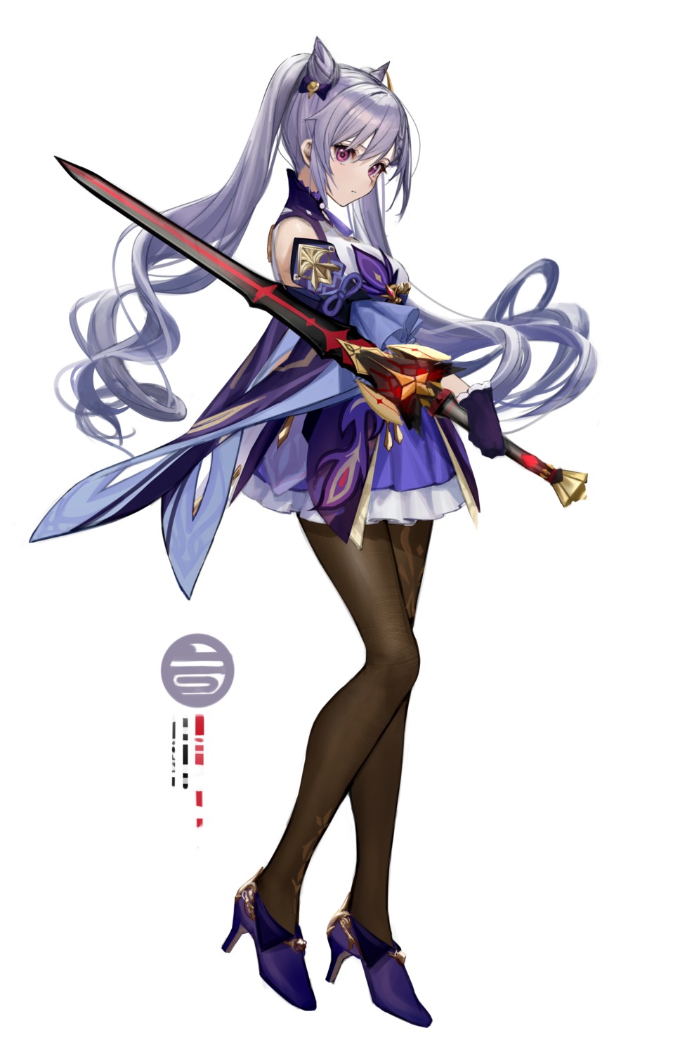 asian_clothes genshin_impact heels keqing pantyhose sword takubon