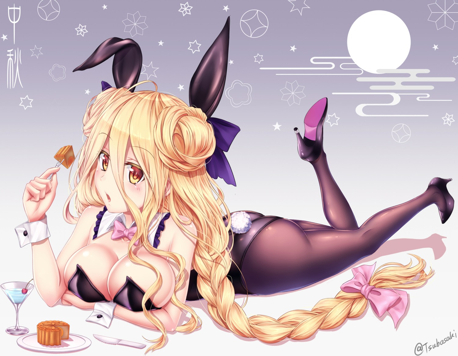 animal_ears ass breast_hold bunny_ears bunny_girl cleavage date_a_live heels hoshimiya_mukuro pantyhose tail tsubasaki