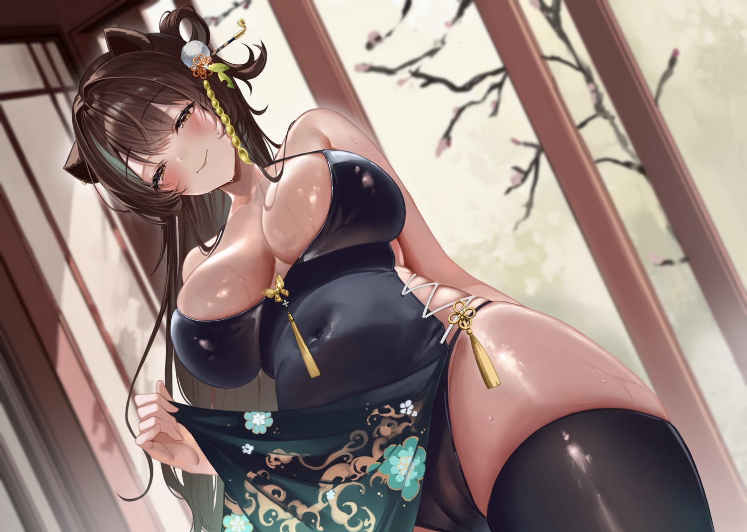 cameltoe chinadress pantsu skirt_lift string_panties thighhighs ya_ta