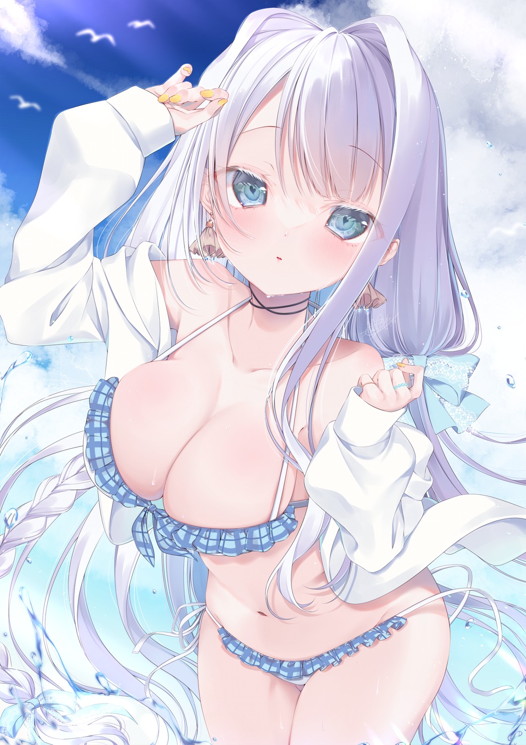 bikini open_shirt swimsuits tokitou_setsuna wardrobe_malfunction