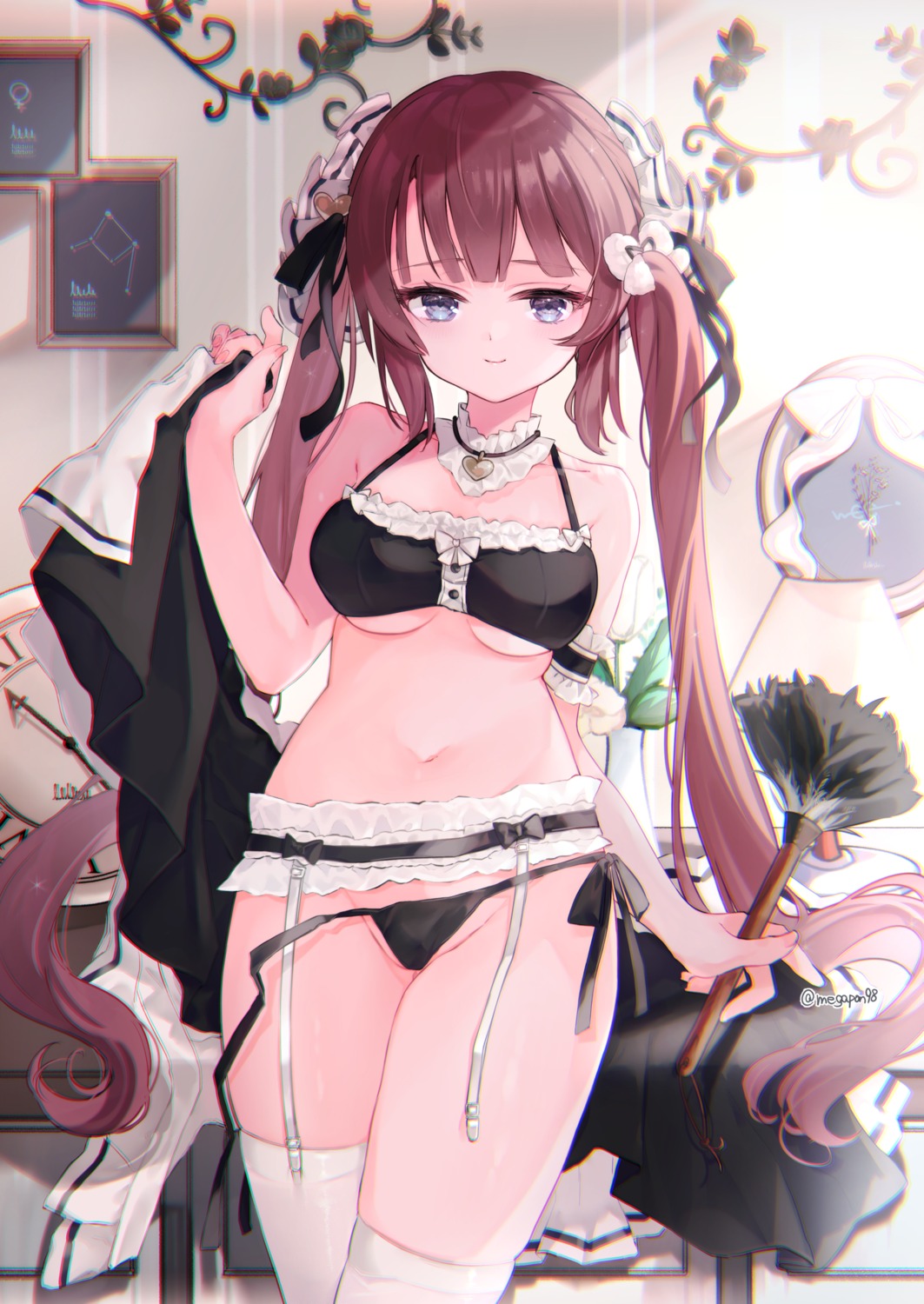 garter_belt maid megane_poni pantsu panty_pull stockings string_panties thighhighs underboob