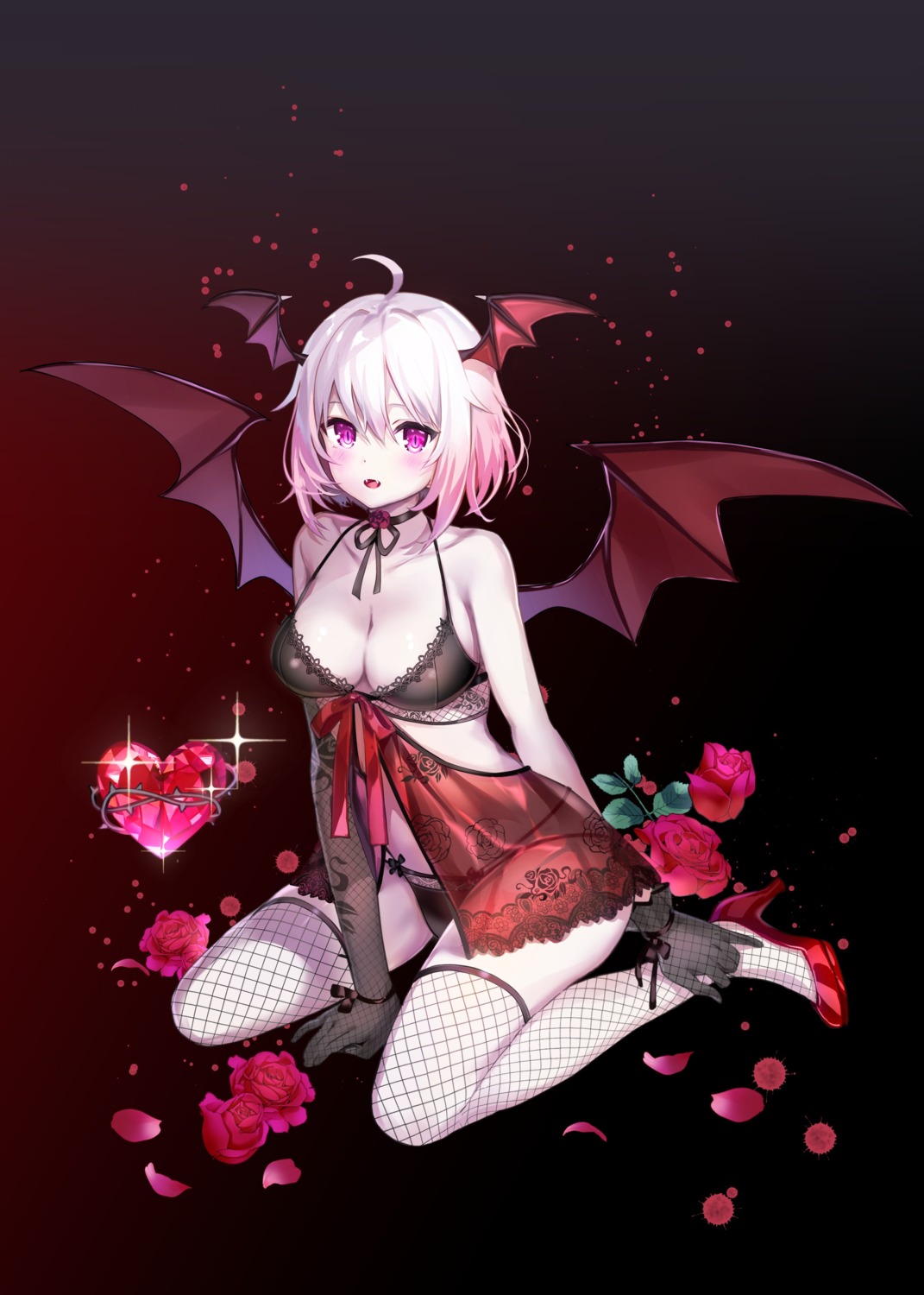 bra cleavage fishnets heels lingerie pantsu see_through soul_worker tagme thighhighs wings