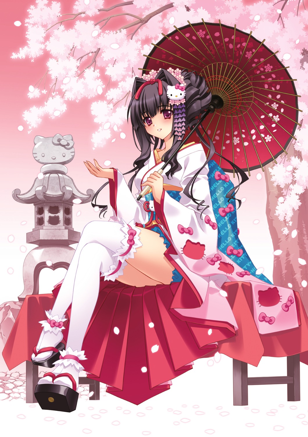 carnelian garter hello_kitty japanese_clothes jpeg_artifacts miyabi_sakuya thighhighs