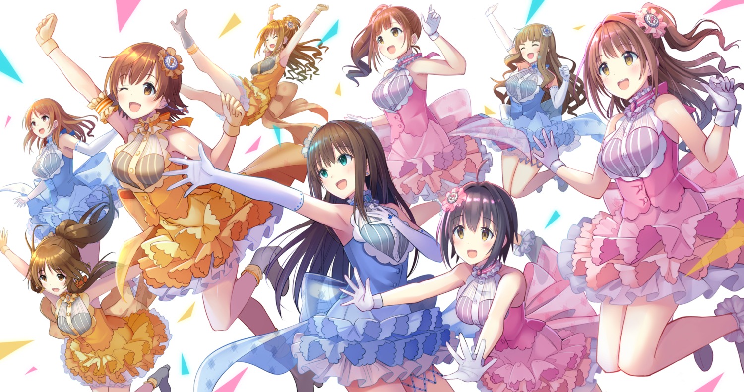 garter heels hino_akane_(idolm@ster) honda_mio houjou_karen igarashi_kyouko kamiya_nao kohinata_miho see_through shibuya_rin shimamura_uzuki skirt_lift takamori_aiko the_idolm@ster the_idolm@ster_cinderella_girls yurin