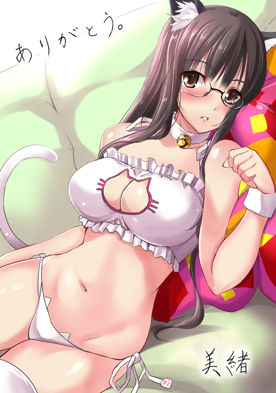 animal_ears bra cleavage megane miracle_star nekomimi pantsu string_panties tail thighhighs