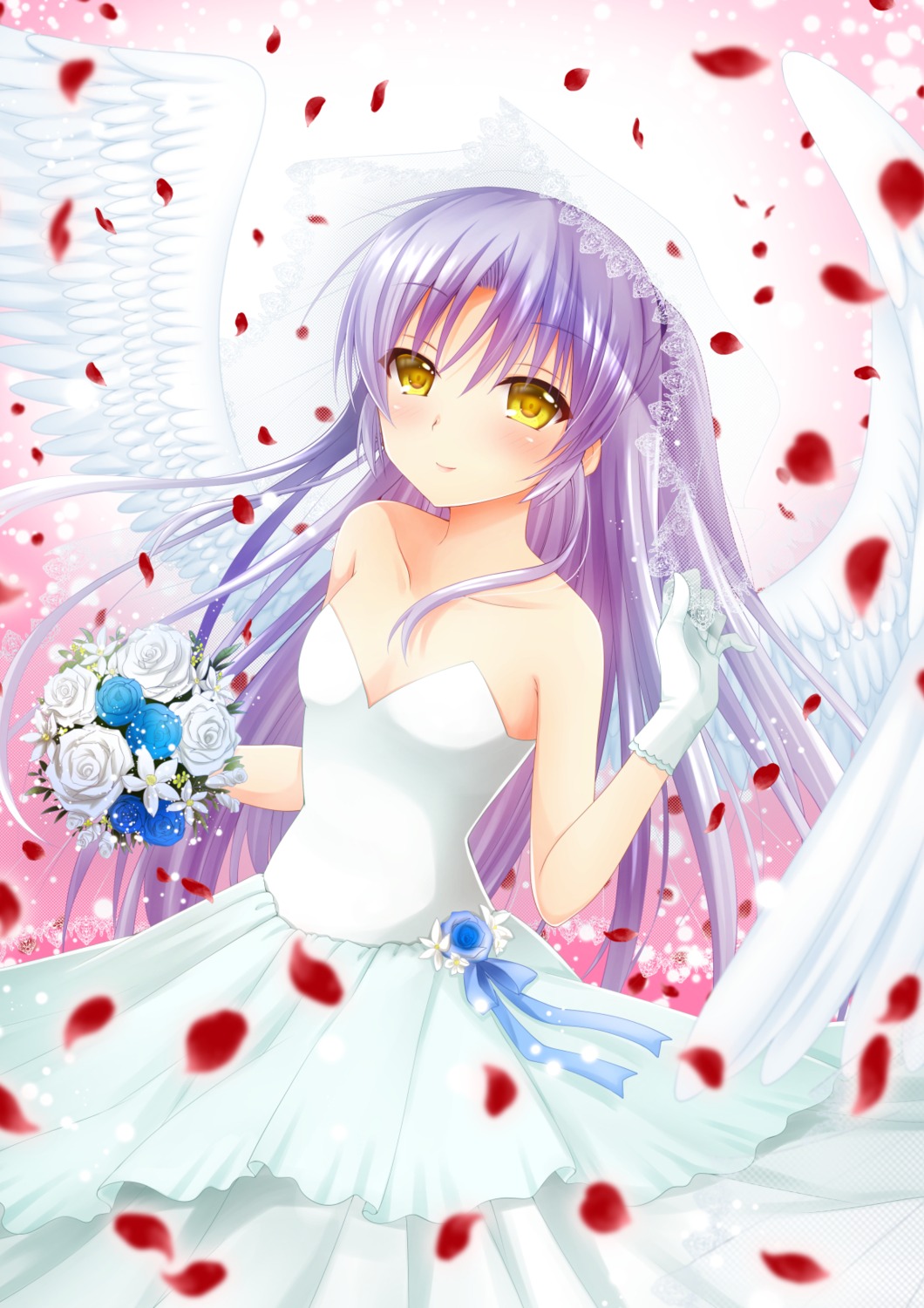 angel_beats! chibinon dress no_bra tachibana_kanade wedding_dress wings