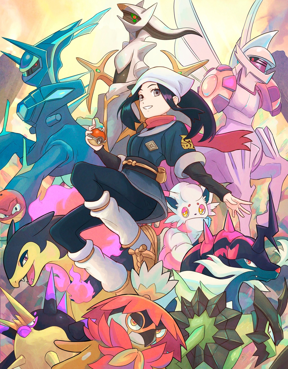 akari_(pokemon) arceus dialga hisuian_decidueye hisuian_samurott hisuian_typhlosion hisuian_voltorb hisuian_zorua kleavor palkia pokemon pokemon_legends_arceus truejekart